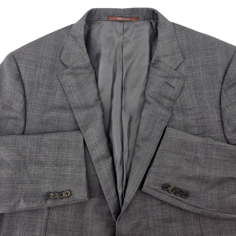 Hickey Freeman Men's Charcoal Glen Plaid Wool Blazer Suit‎ Jacket 48L